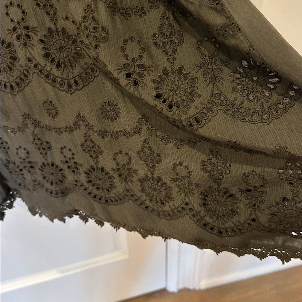 Olive Green Embroidered Maxi Dress By Sundance - Picture 6 of 7